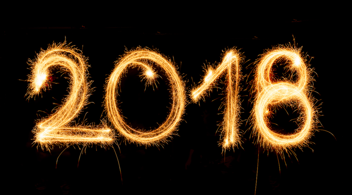 2018 with sparklers on black background